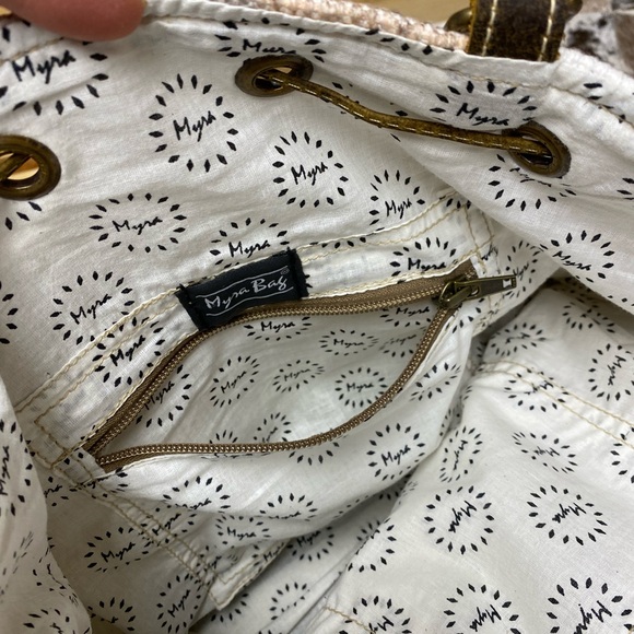 NWT Myra Bag Leather and Patterned Fabric Bucket Bag. - Picture 4 of 13